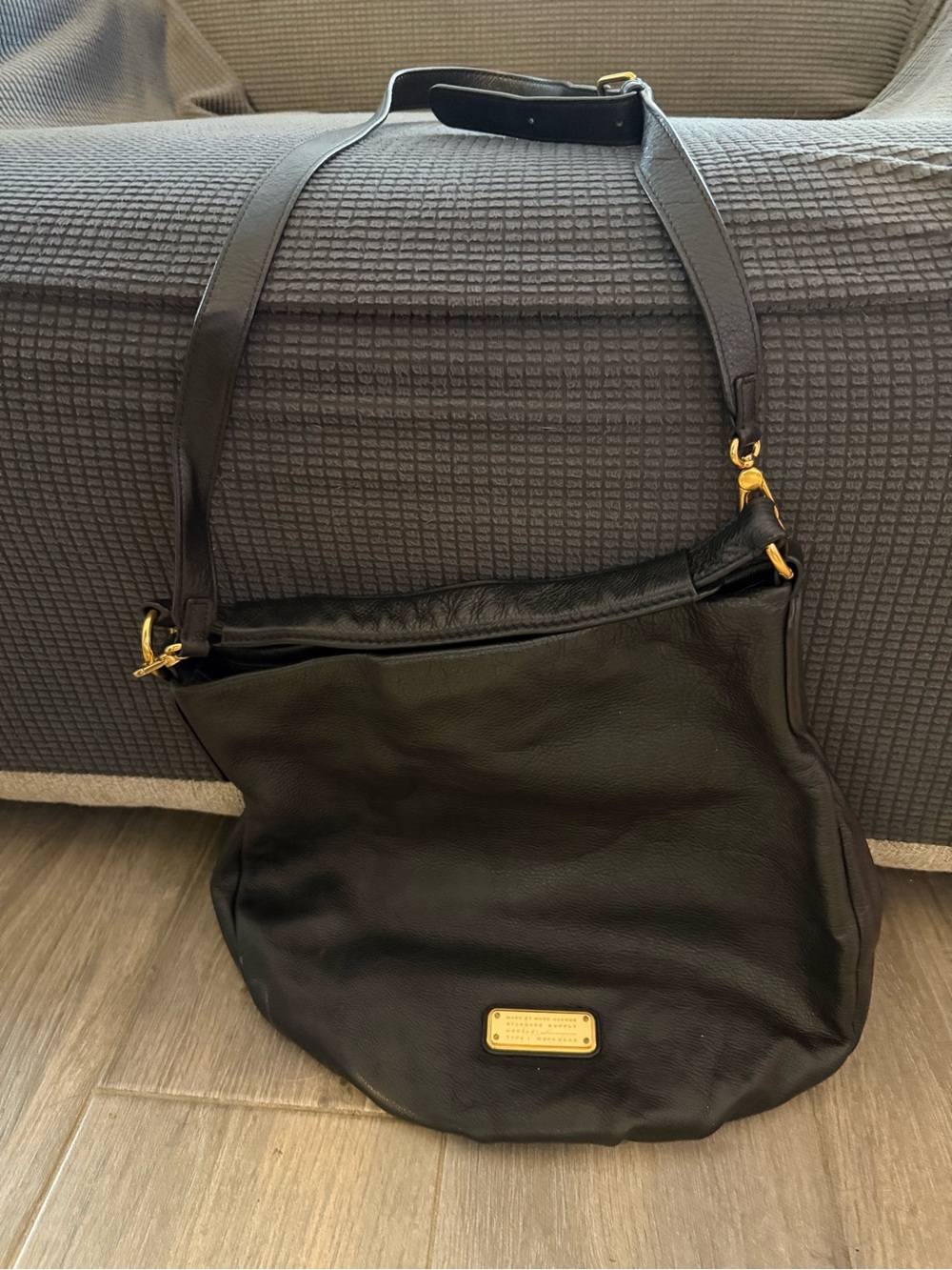 Marc by Marc Jacobs Black Leather Hobo with Gold-Tone Plaque